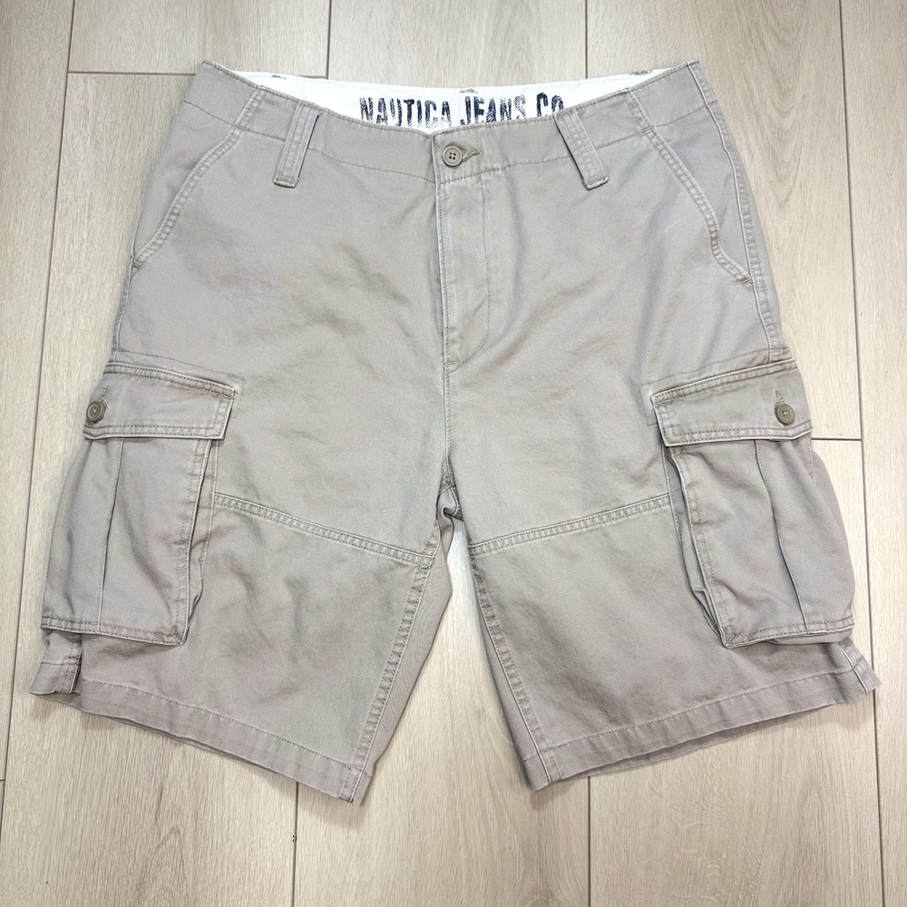 Y2K Nautica Jeans Co Cargo Shorts Mens 34W Khaki Beige Cotton‎ Utility Classic